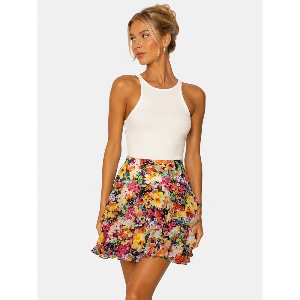 Lauren Ralph Lauren Floral Tiered Ruffle Skirt Multicolor 12 L NWOT New